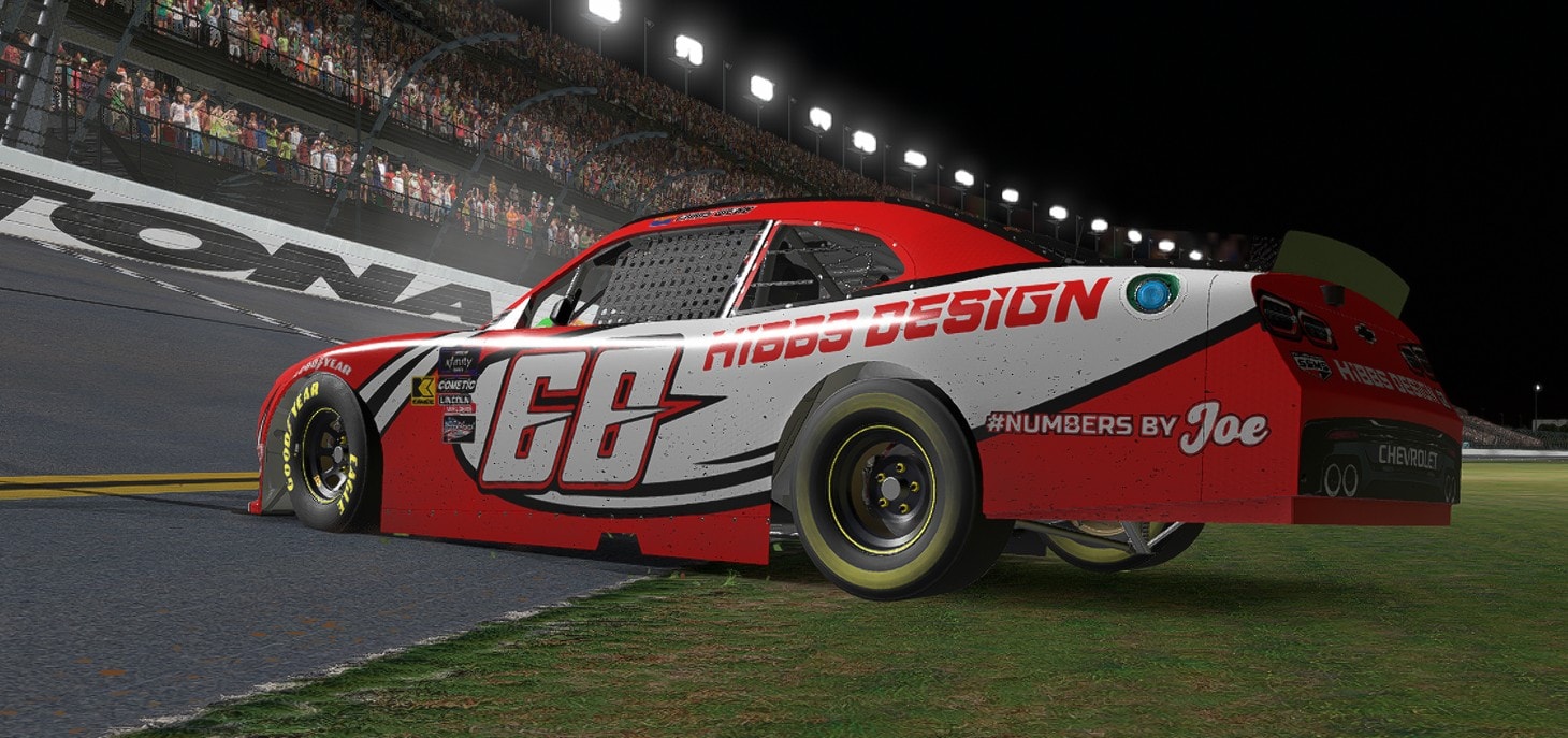 Hibbs Design #68 red and white Chevy at Daytona night race